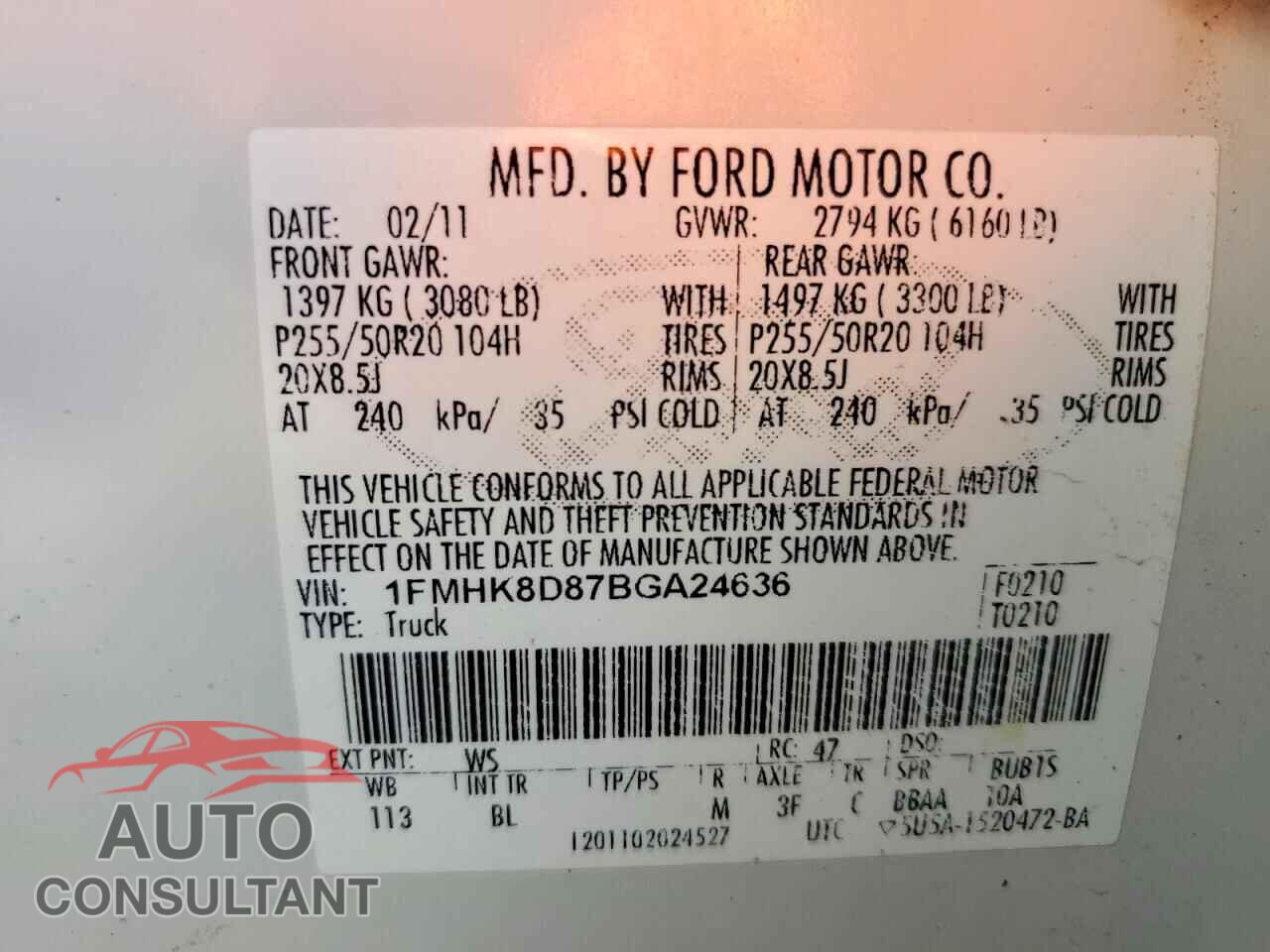 FORD EXPLORER 2011 - 1FMHK8D87BGA24636