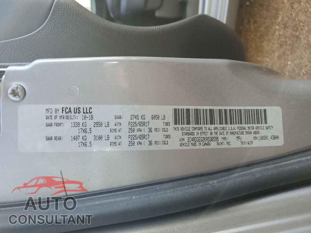DODGE CARAVAN 2019 - 2C4RDGEG2KR536595