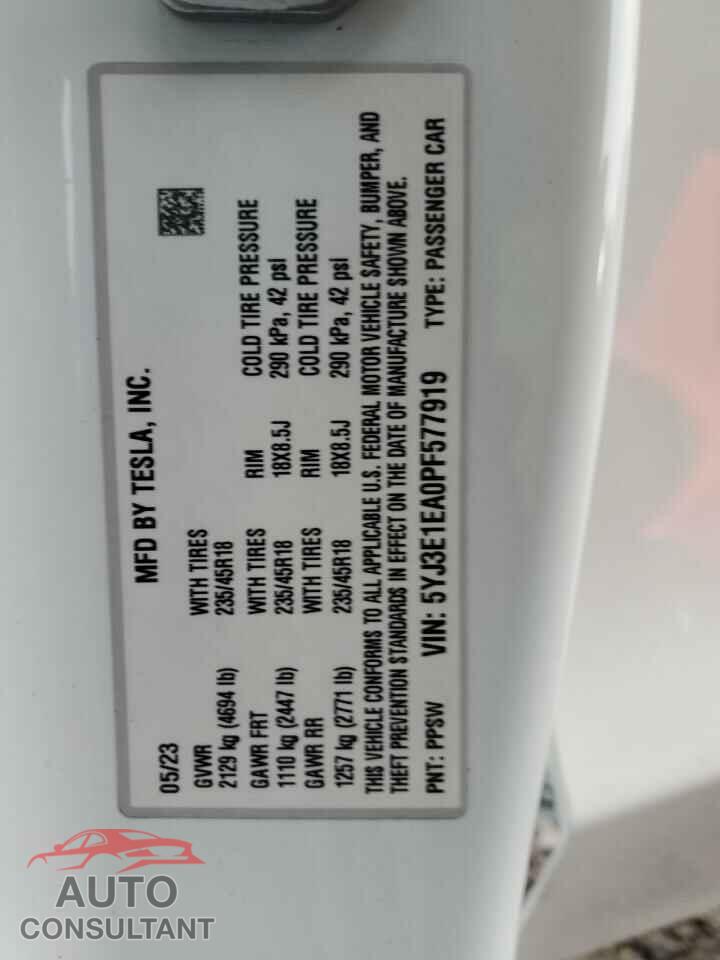 TESLA MODEL 3 2023 - 5YJ3E1EA0PF577919