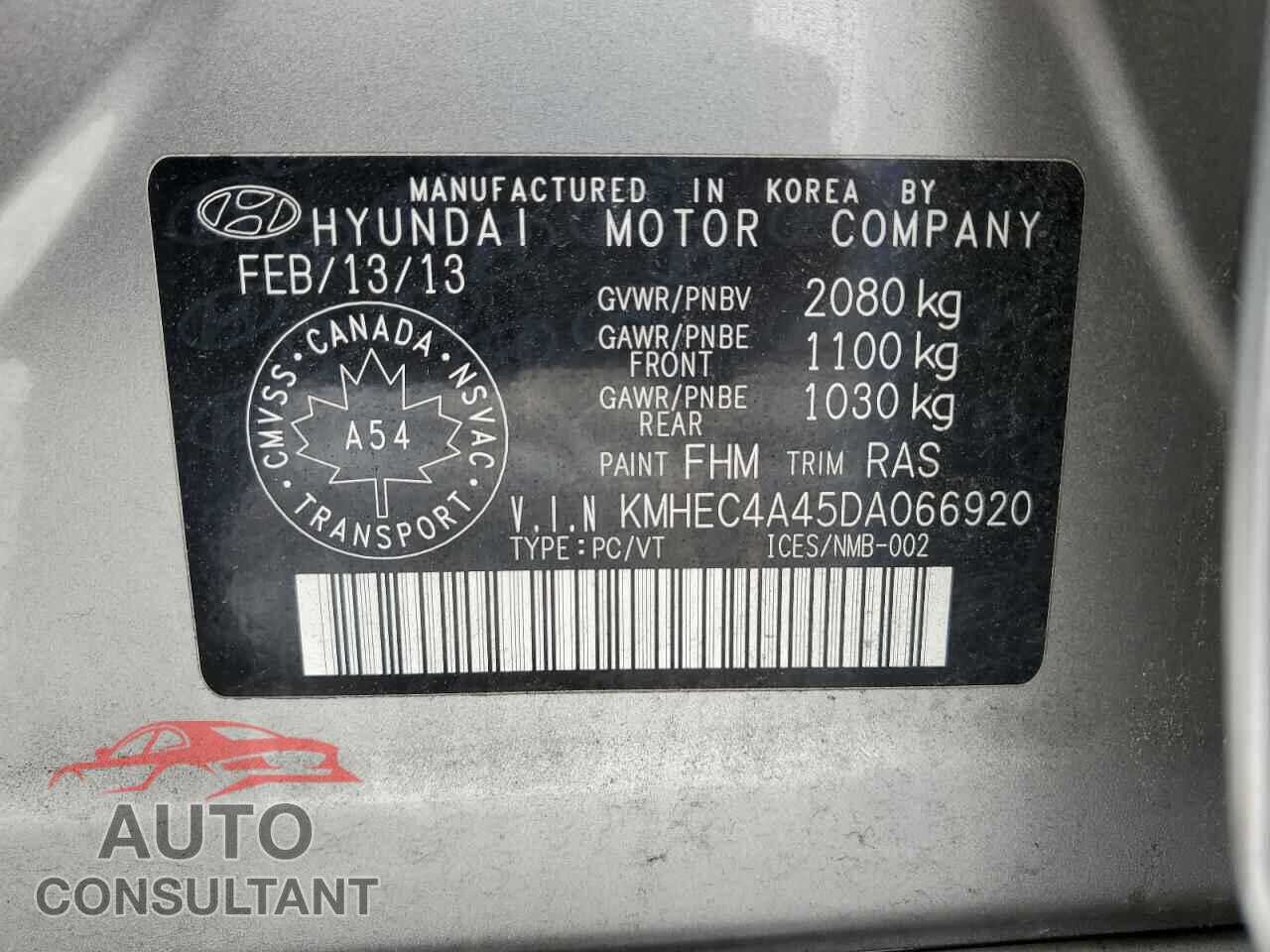 HYUNDAI SONATA 2013 - KMHEC4A45DA066920