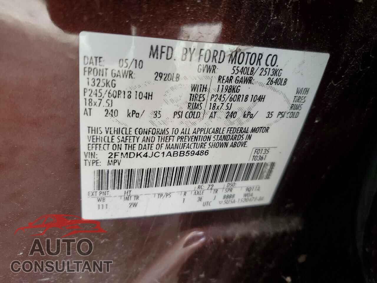 FORD EDGE 2010 - 2FMDK4JC1ABB59486