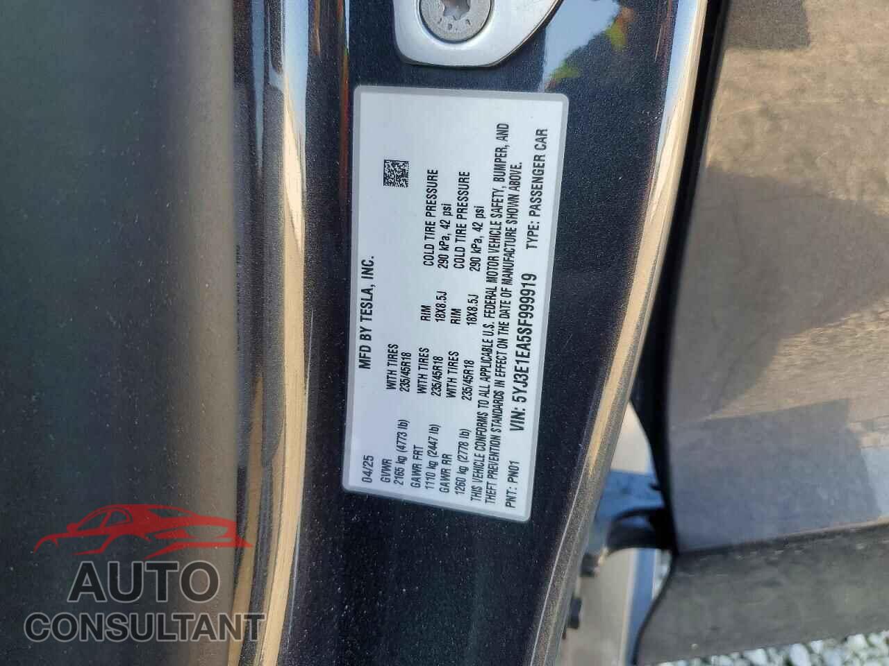 TESLA MODEL 3 2025 - 5YJ3E1EA5SF999919