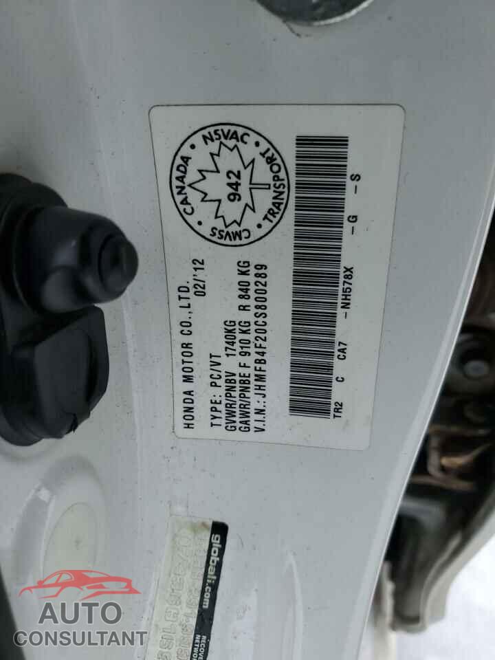 HONDA CIVIC 2012 - JHMFB4F20CS800289