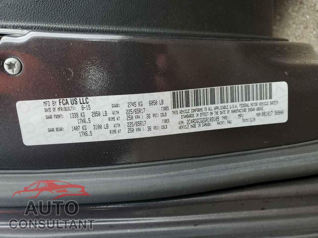 DODGE CARAVAN 2016 - 2C4RDGCG2GR103109