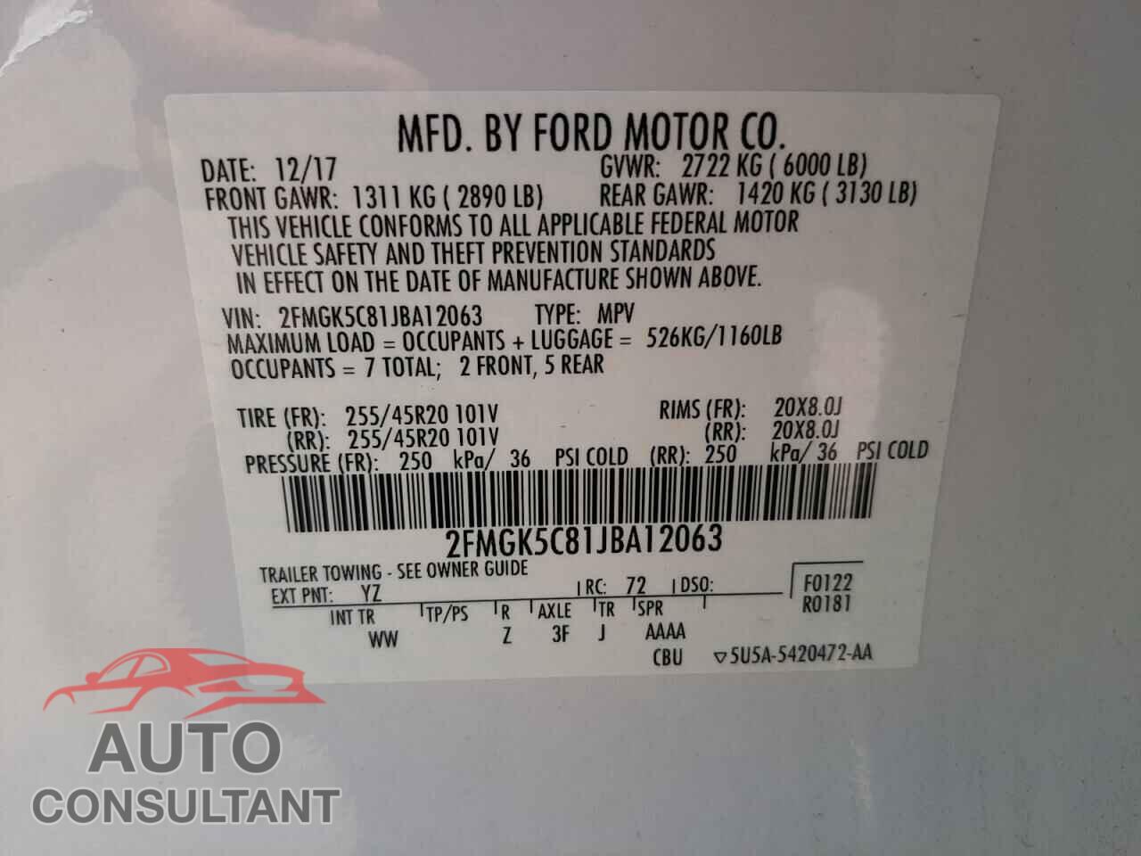 FORD FLEX 2018 - 2FMGK5C81JBA12063