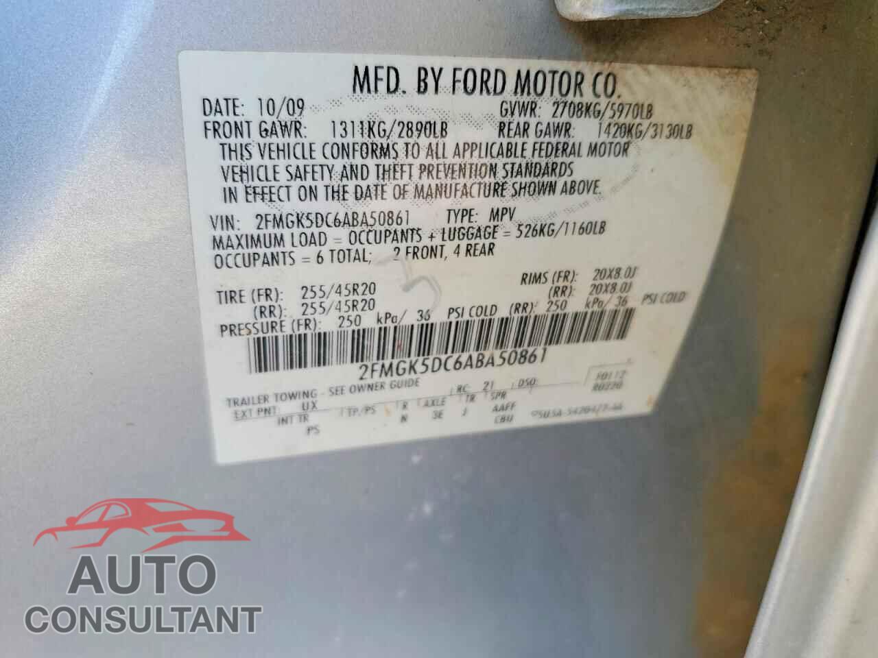 FORD FLEX 2010 - 2FMGK5DC6ABA50861