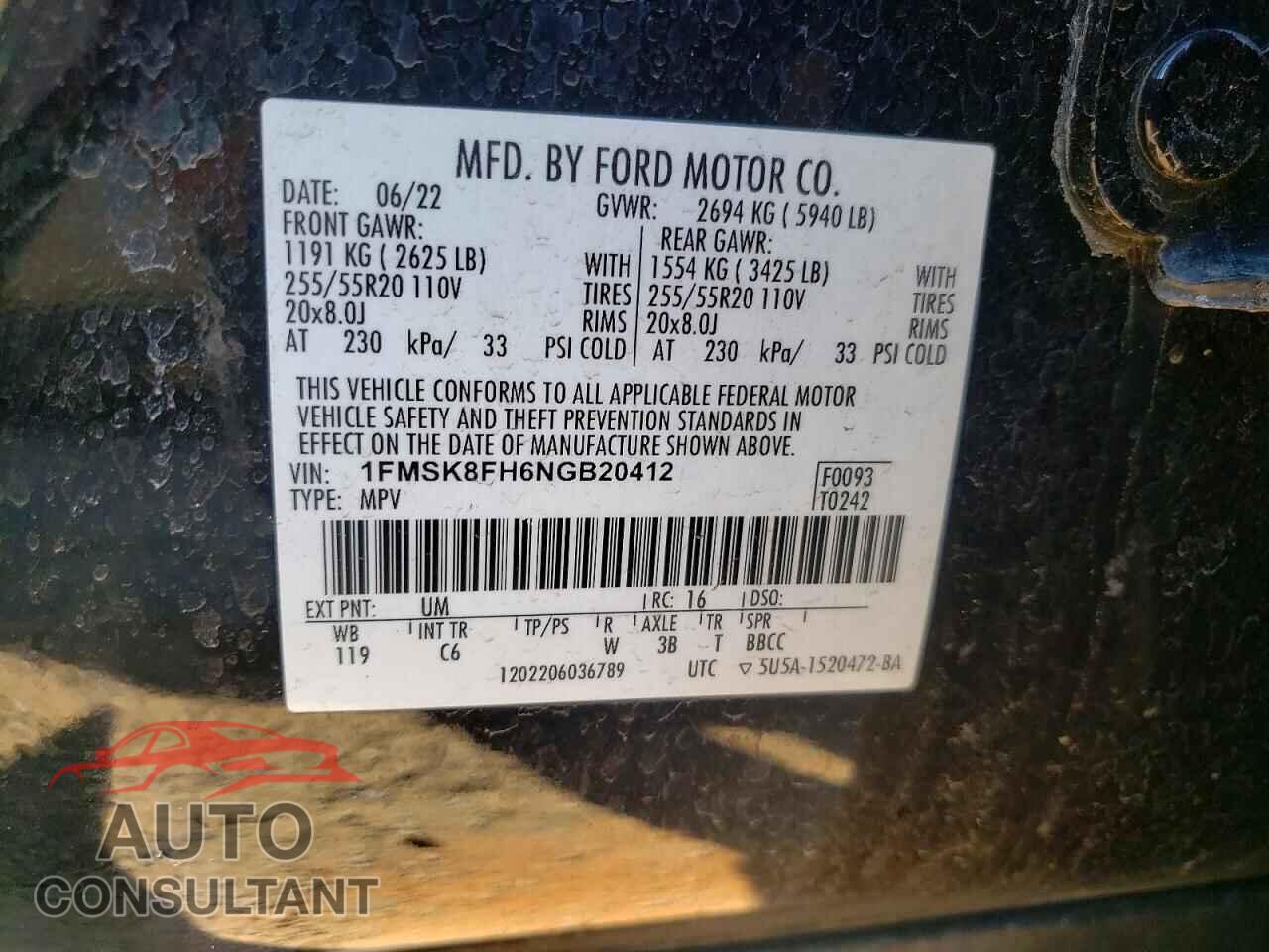 FORD EXPLORER 2022 - 1FMSK8FH6NGB20412