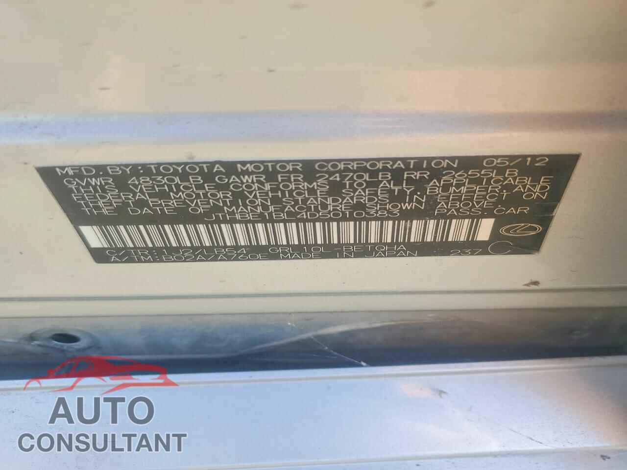 LEXUS GS 2013 - JTHBE1BL4D5010383