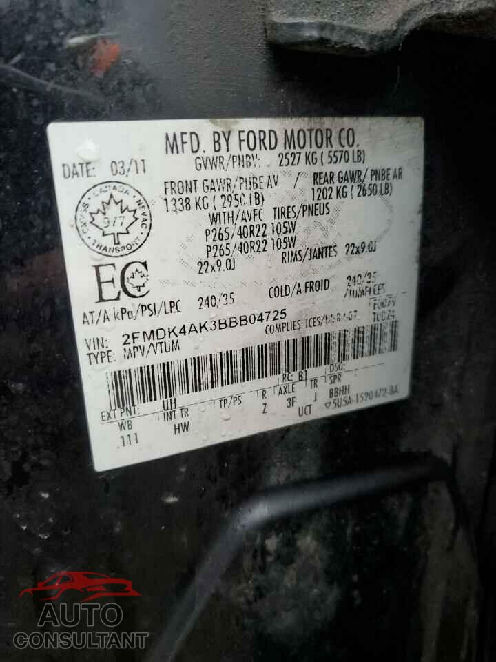 FORD EDGE 2011 - 2FMDK4AK3BBB04725