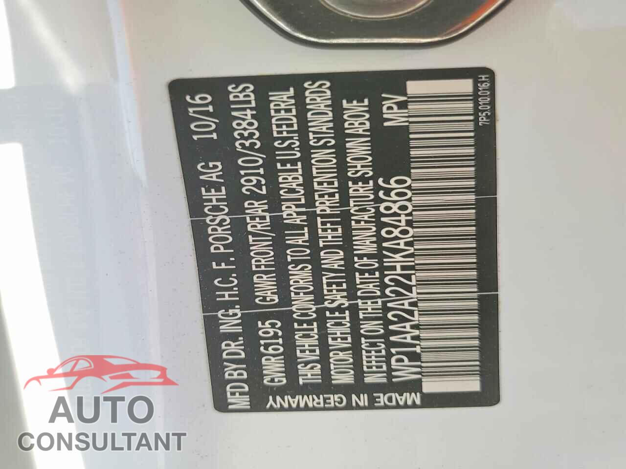PORSCHE CAYENNE 2017 - WP1AA2A22HKA84866