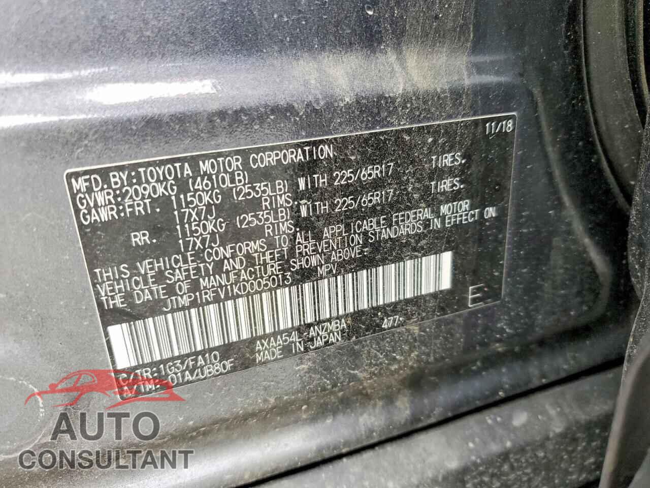 TOYOTA RAV4 2019 - JTMP1RFV1KD005013