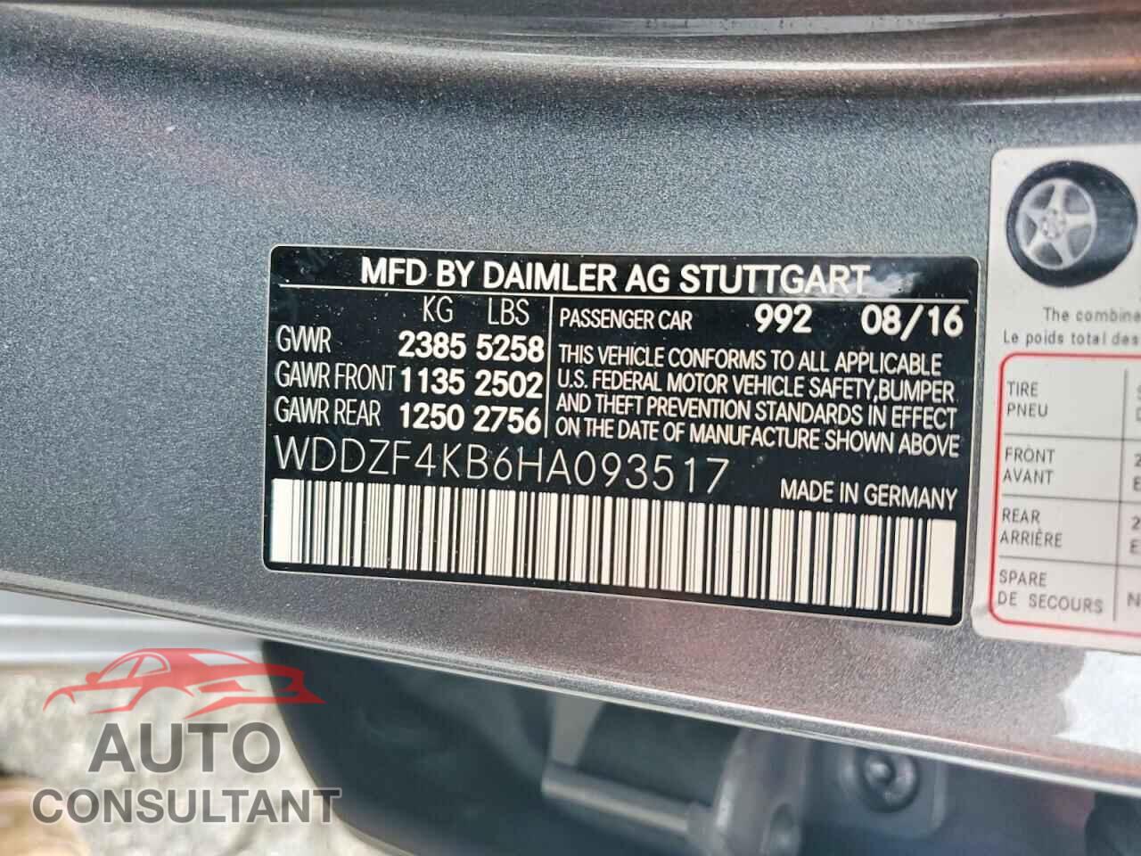 MERCEDES-BENZ E-CLASS 2017 - WDDZF4KB6HA093517