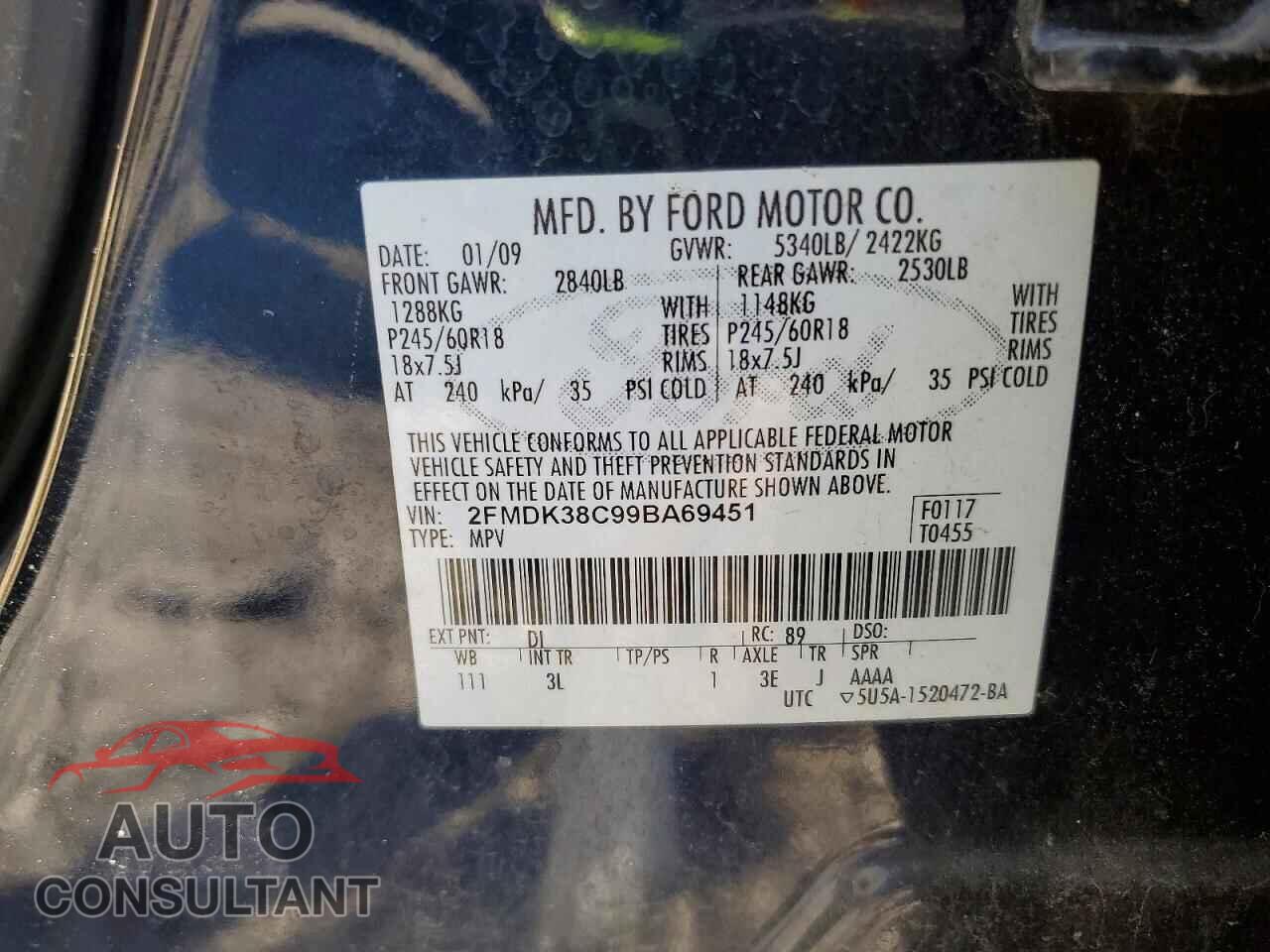 FORD EDGE 2009 - 2FMDK38C99BA69451