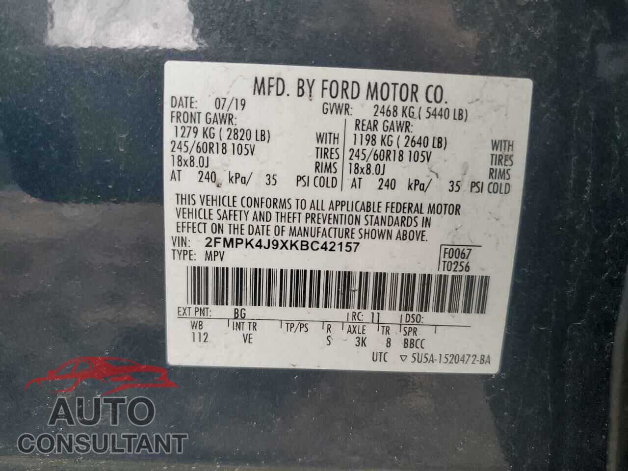 FORD EDGE 2019 - 2FMPK4J9XKBC42157