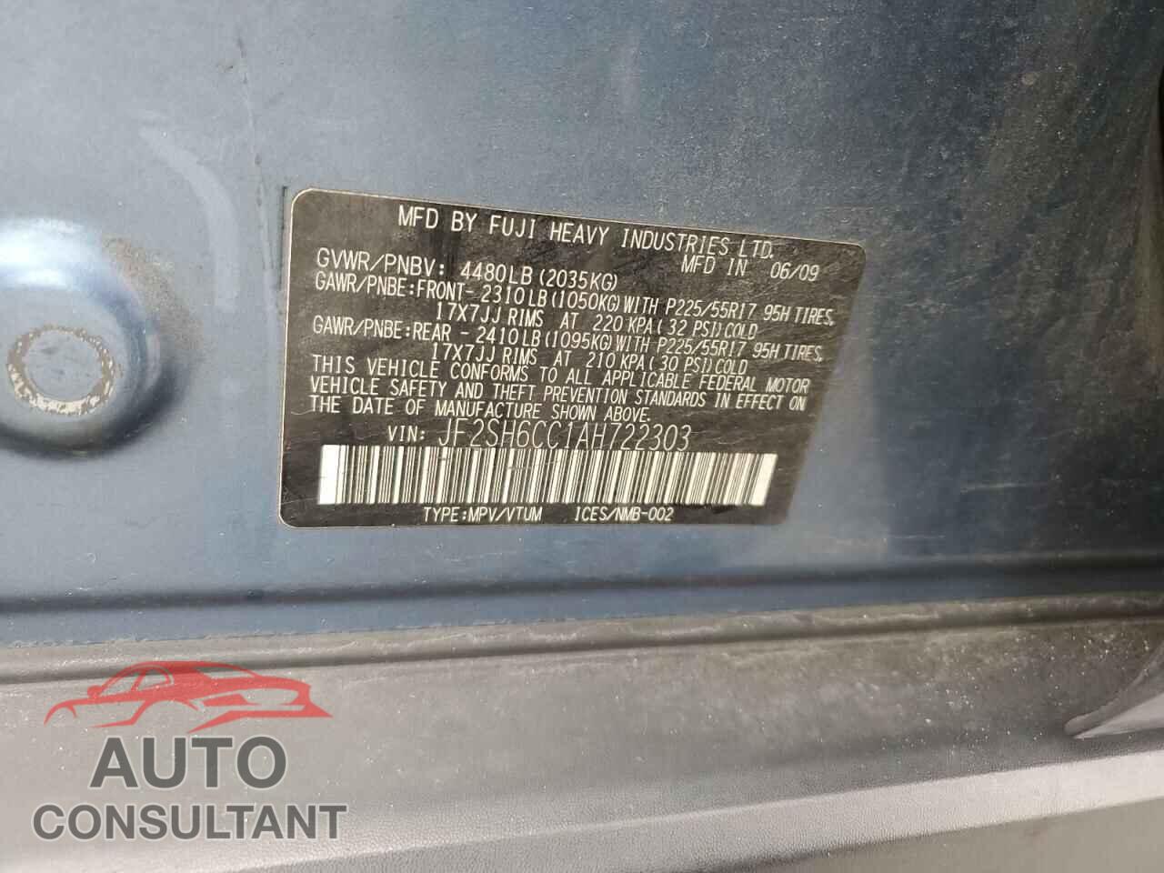 SUBARU FORESTER 2010 - JF2SH6CC1AH722303