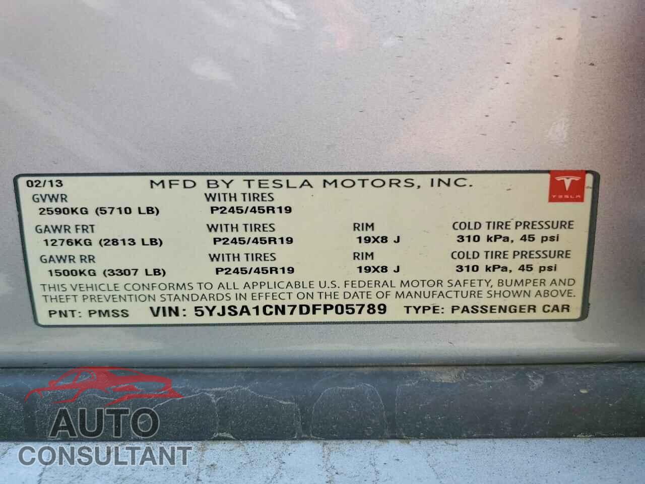 TESLA MODEL S 2013 - 5YJSA1CN7DFP05789