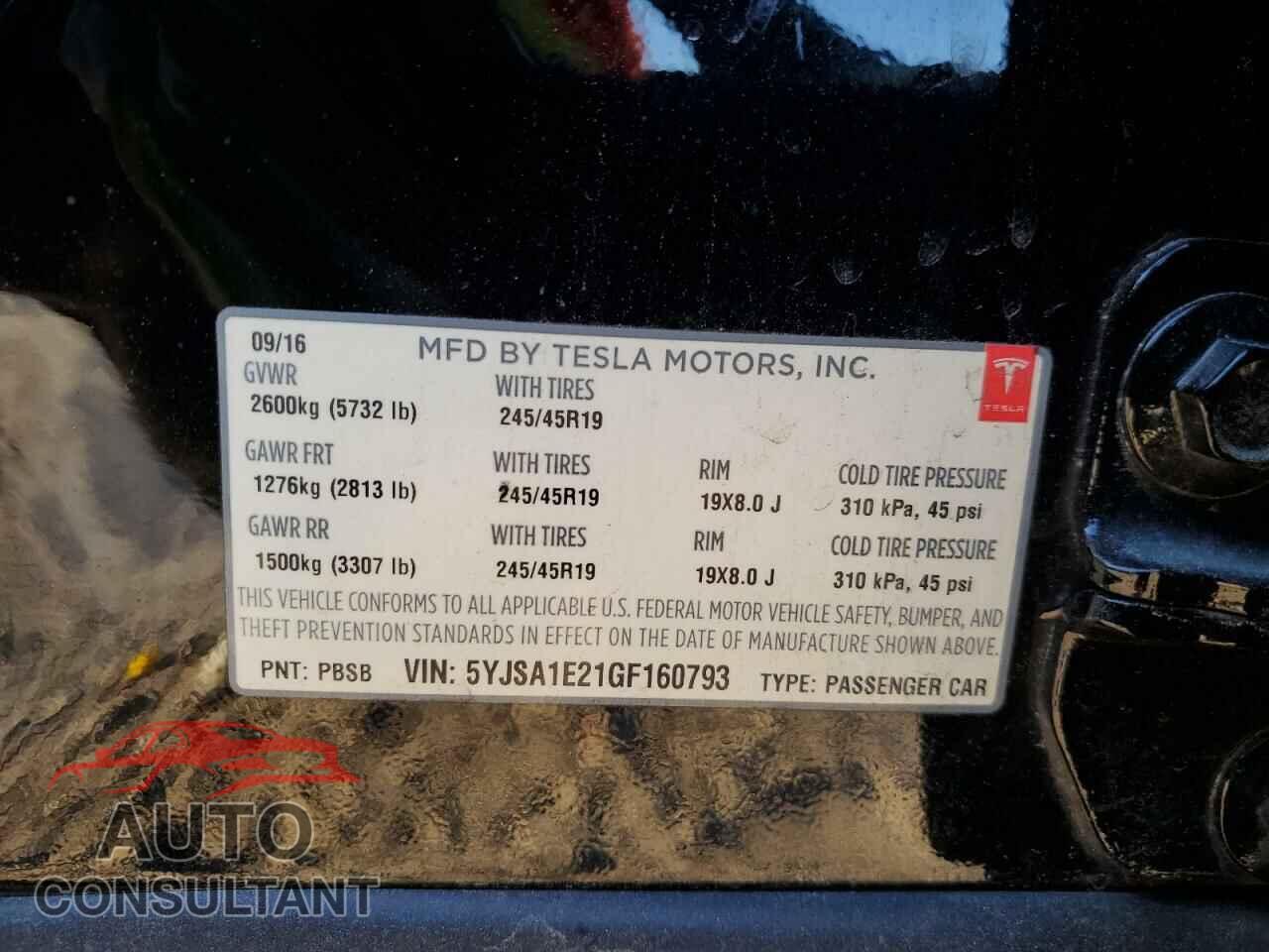 TESLA MODEL S 2016 - 5YJSA1E21GF160793