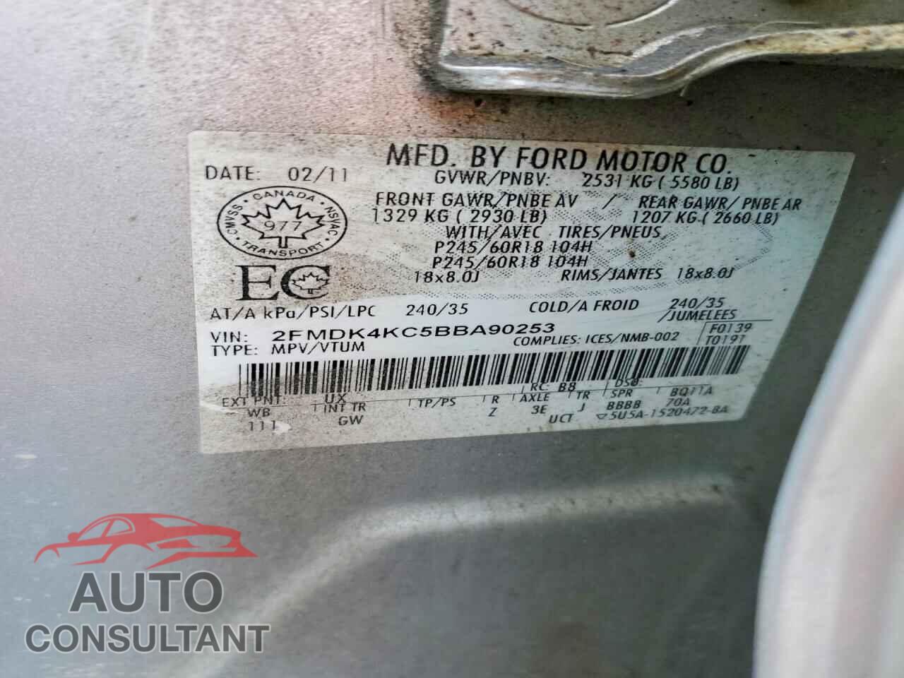 FORD EDGE 2011 - 2FMDK4KC5BBA90253