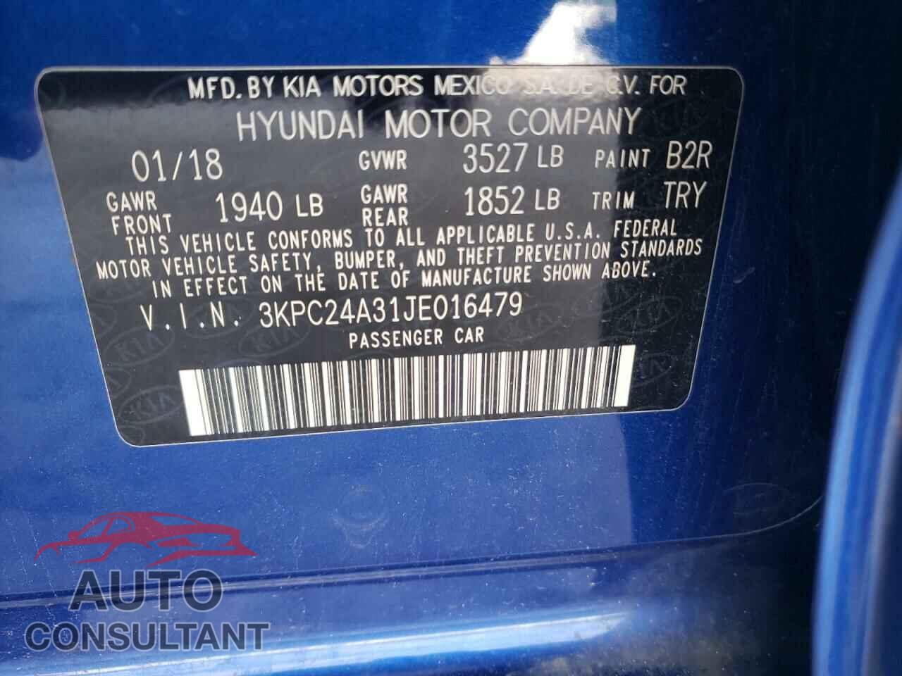 HYUNDAI ACCENT 2018 - 3KPC24A31JE016479