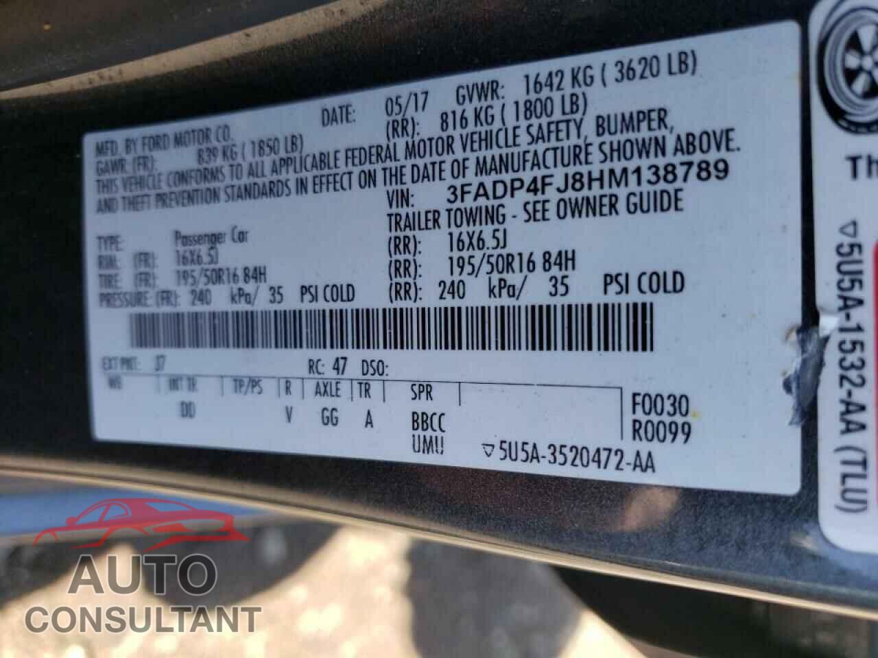 FORD FIESTA 2017 - 3FADP4FJ8HM138789