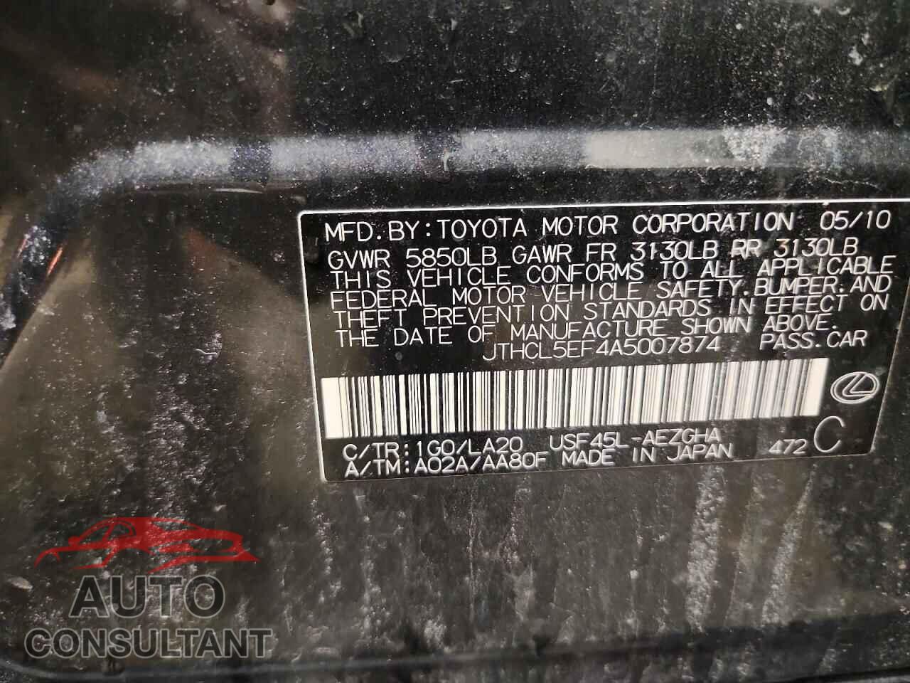 LEXUS LS500 2010 - JTHCL5EF4A5007874