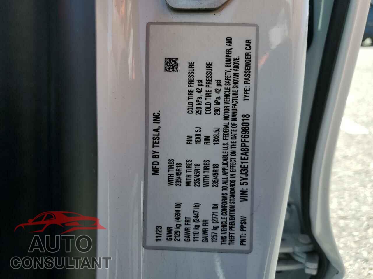 TESLA MODEL 3 2023 - 5YJ3E1EA8PF698018