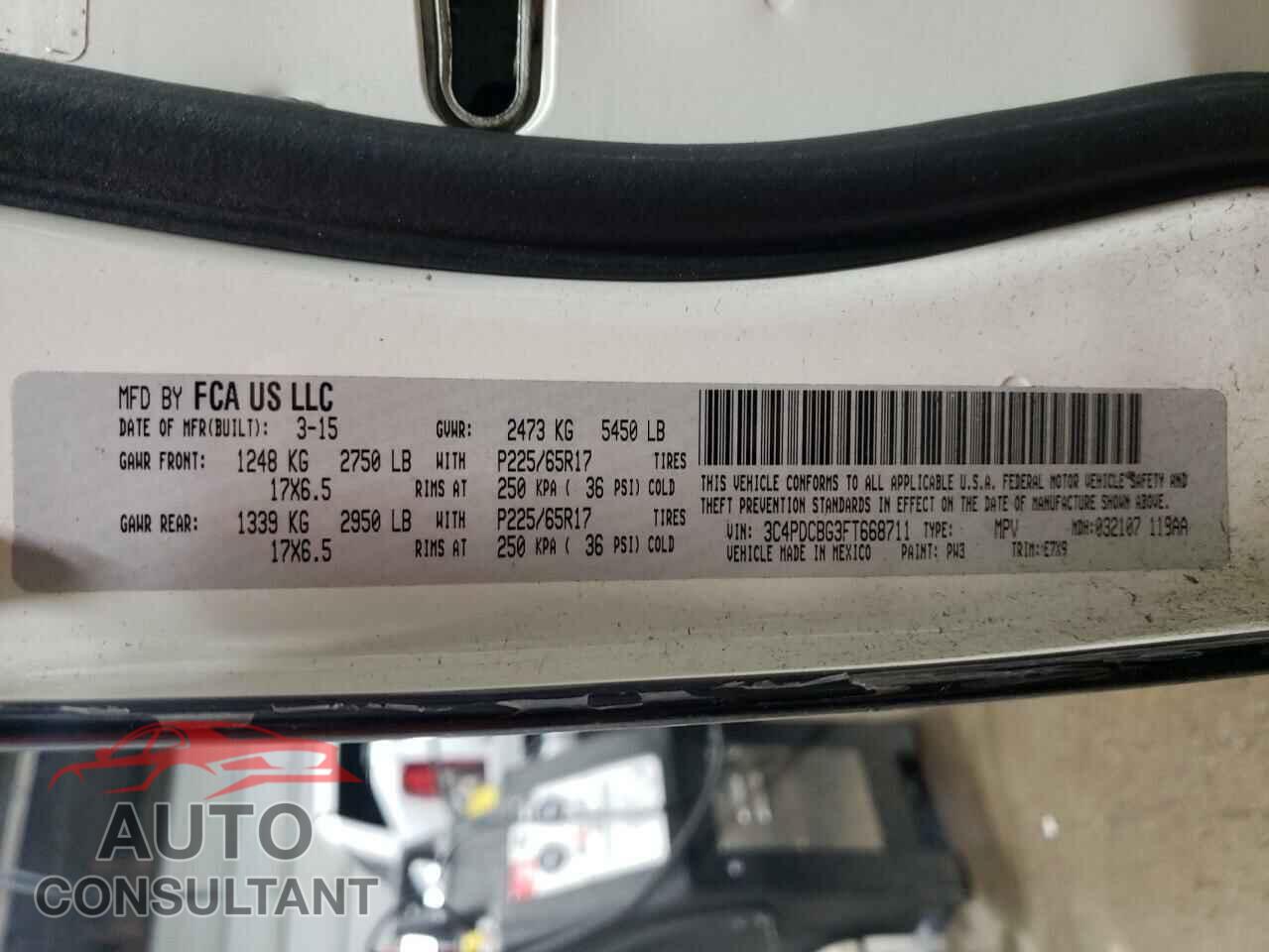 DODGE JOURNEY 2015 - 3C4PDCBG3FT668711