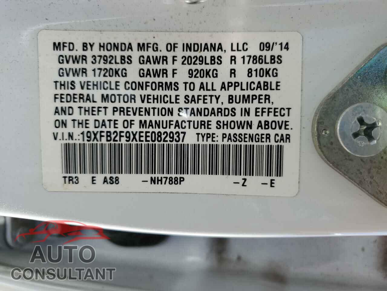 HONDA CIVIC 2014 - 19XFB2F9XEE082937