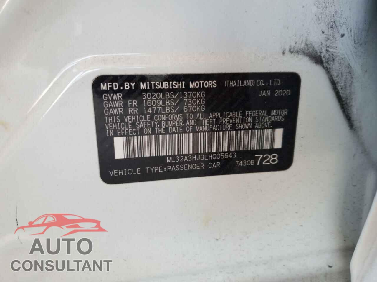 MITSUBISHI MIRAGE 2020 - ML32A3HJ3LH005643