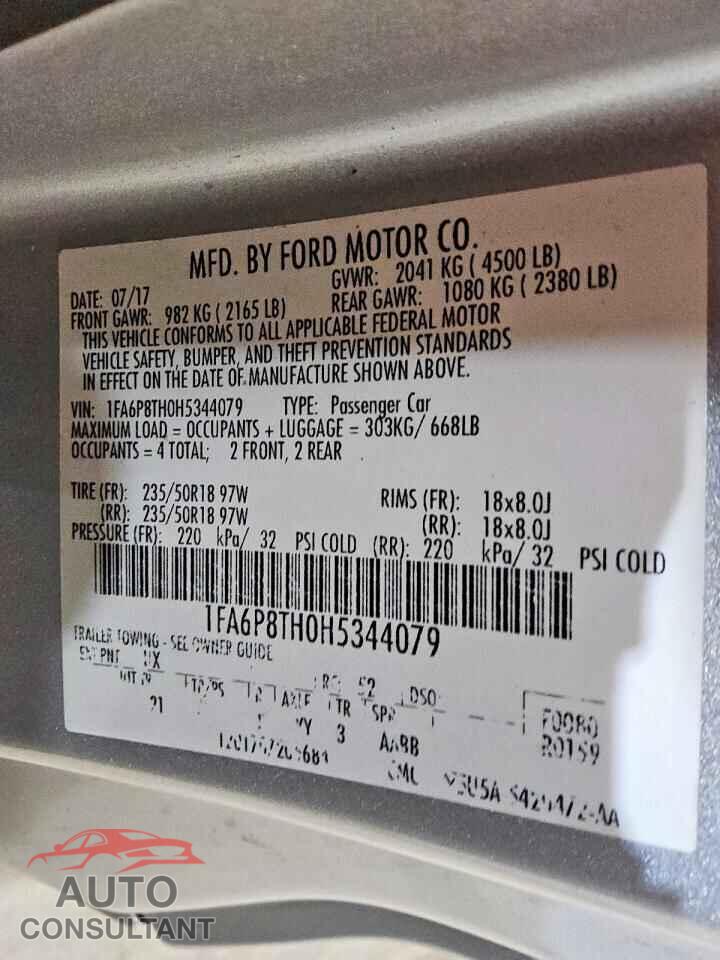 FORD MUSTANG 2017 - 1FA6P8TH0H5344079