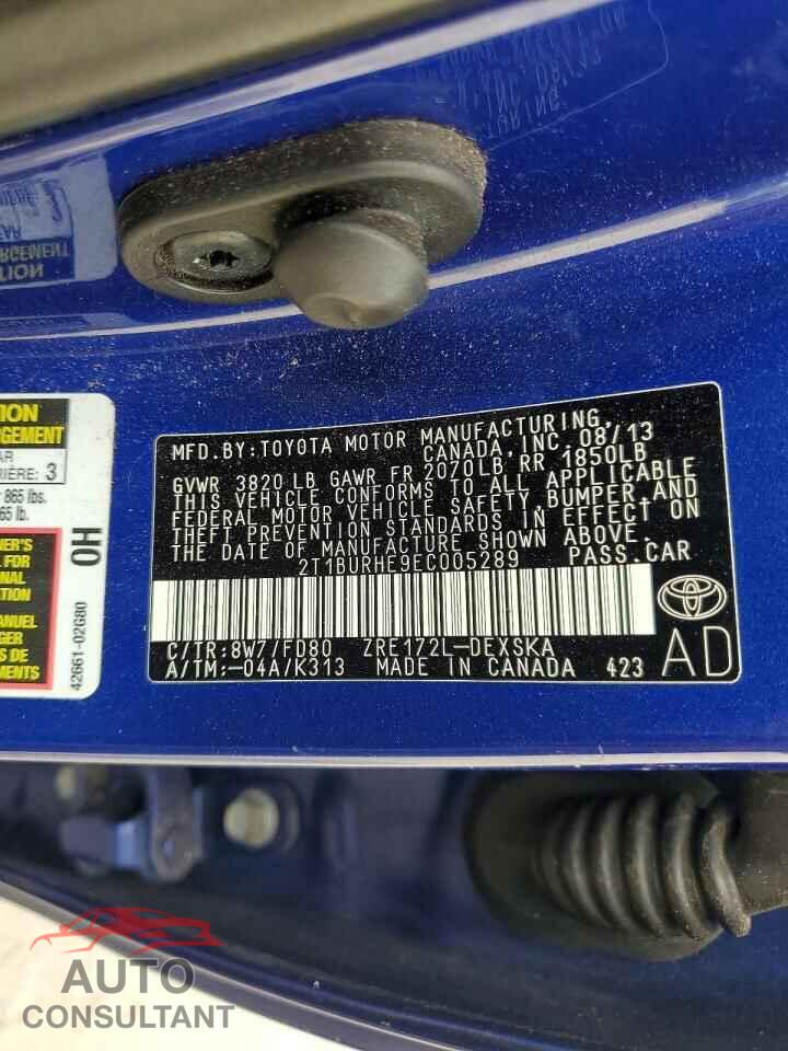 TOYOTA COROLLA 2014 - 2T1BURHE9EC005289