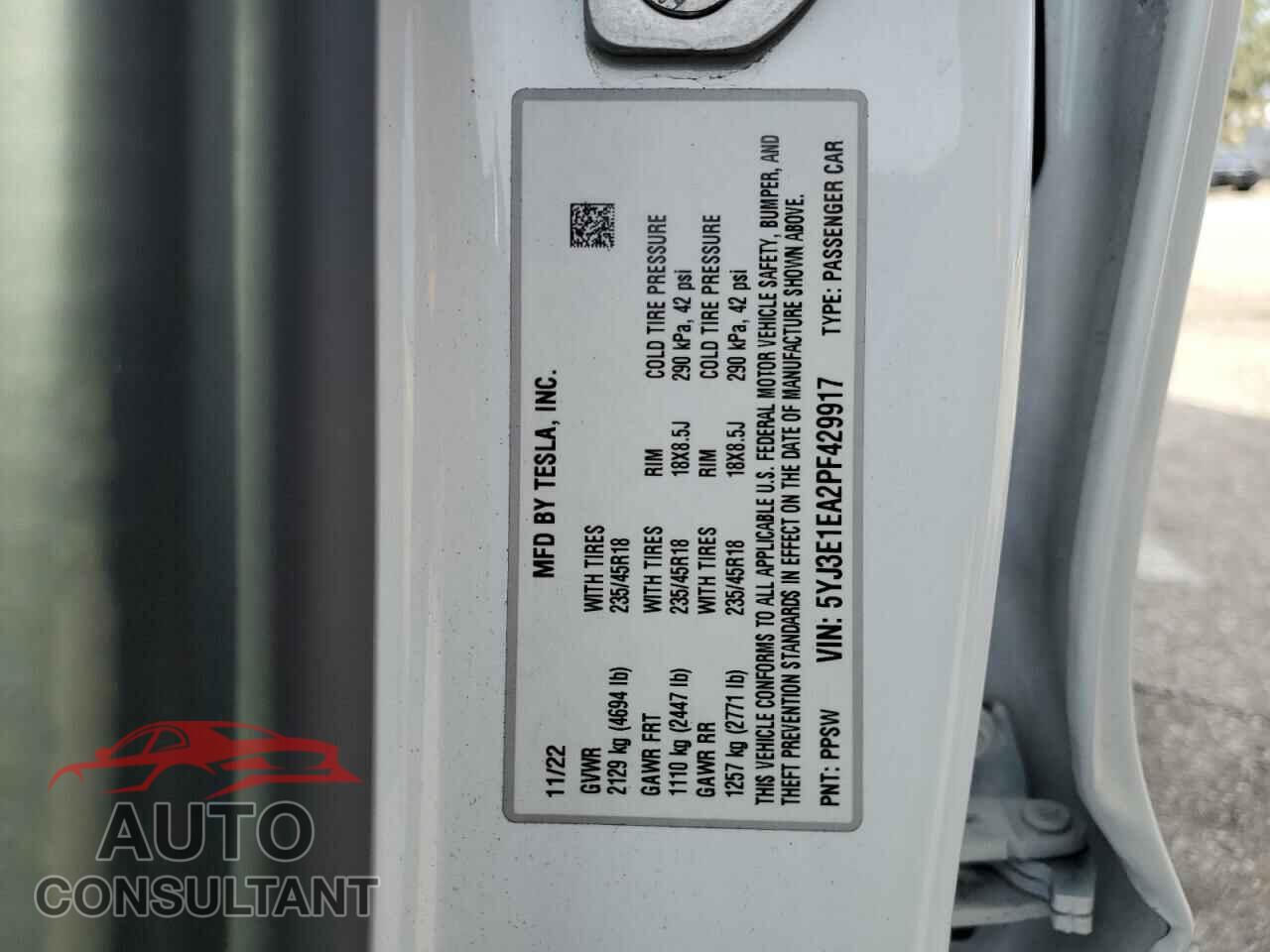 TESLA MODEL 3 2023 - 5YJ3E1EA2PF429917