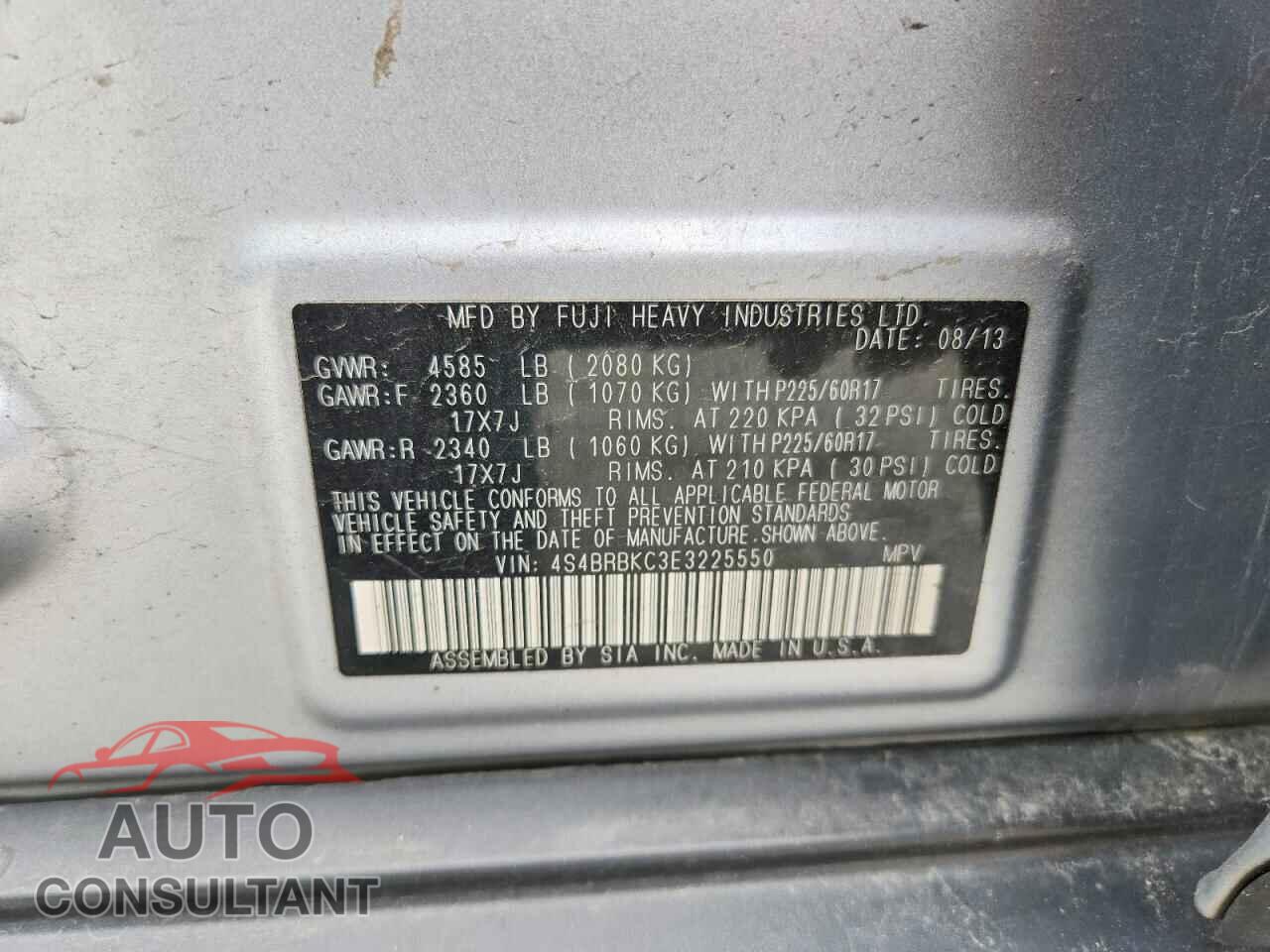 SUBARU OUTBACK 2014 - 4S4BRBKC3E3225550