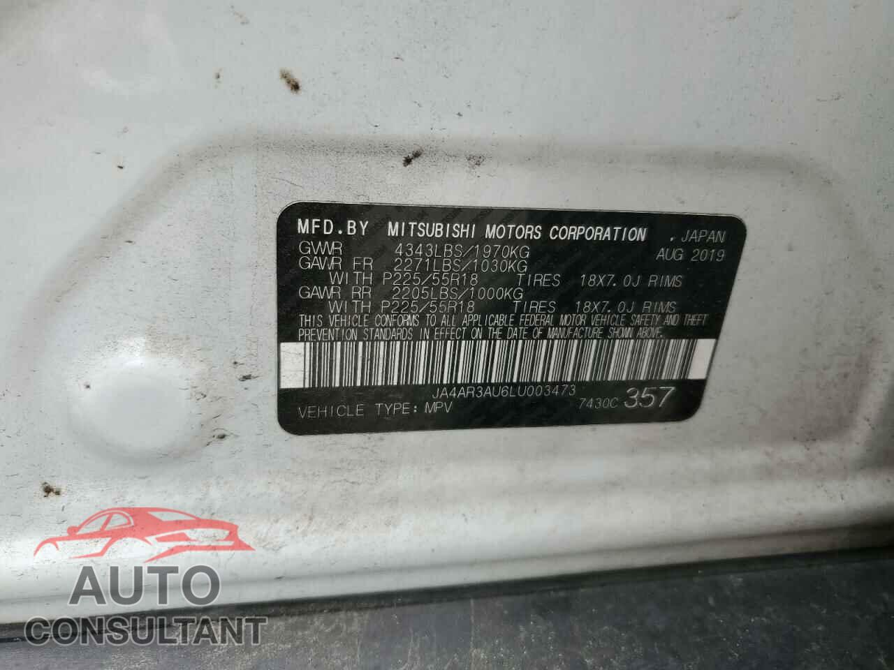 MITSUBISHI OUTLANDER 2020 - JA4AR3AU6LU003473