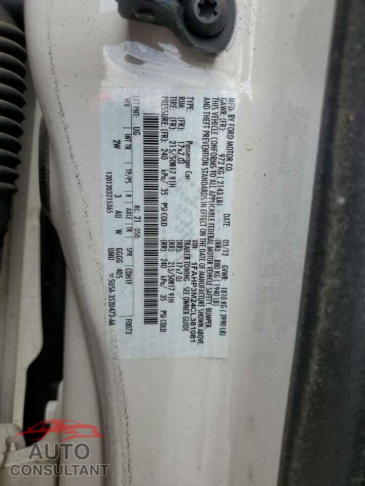 FORD FOCUS 2012 - 1FAHP3M24CL381081