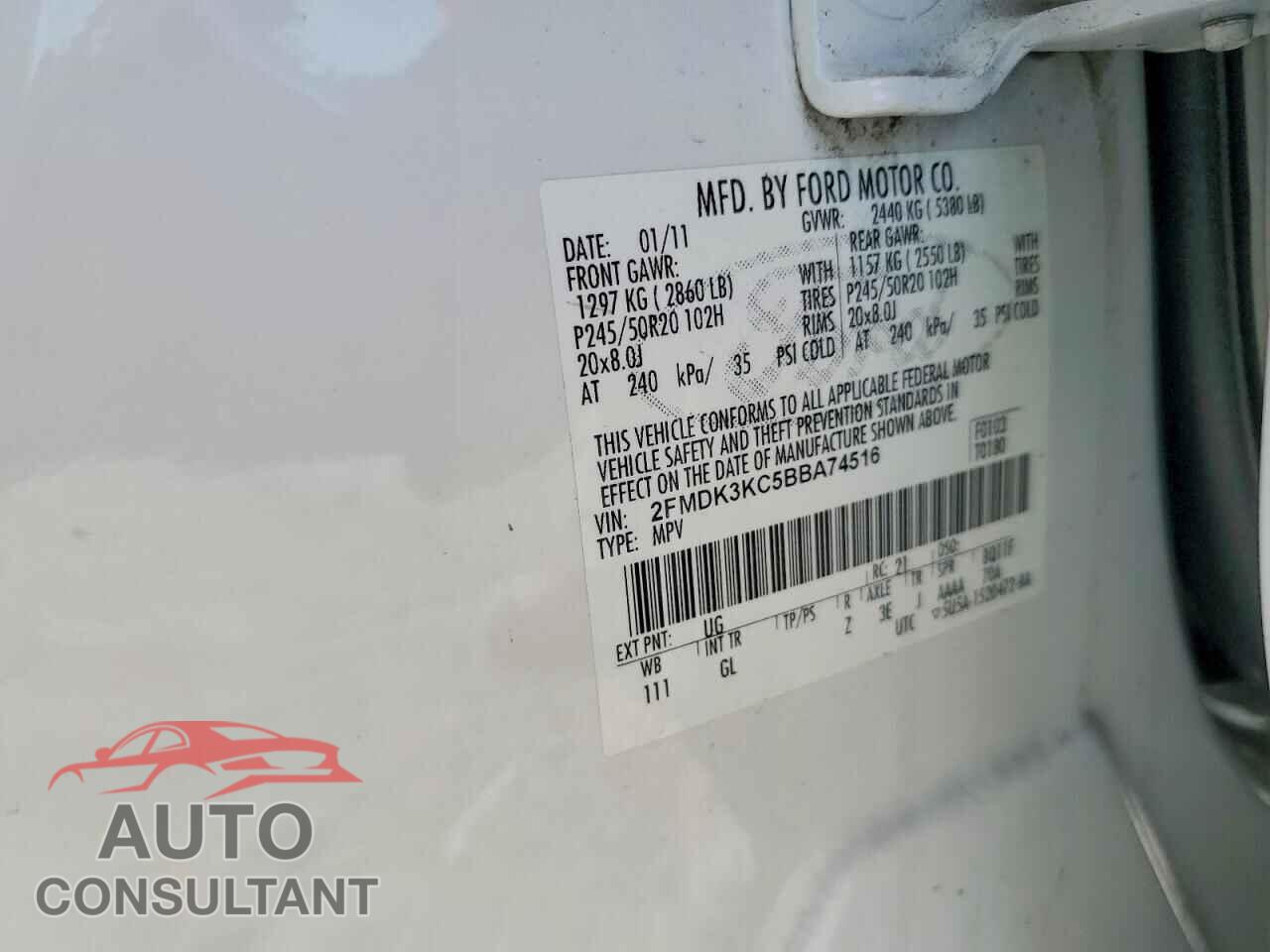 FORD EDGE 2011 - 2FMDK3KC5BBA74516