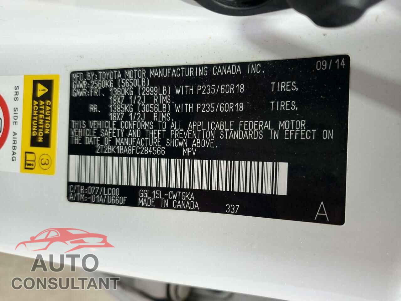 LEXUS RX350 2015 - 2T2BK1BA8FC284566