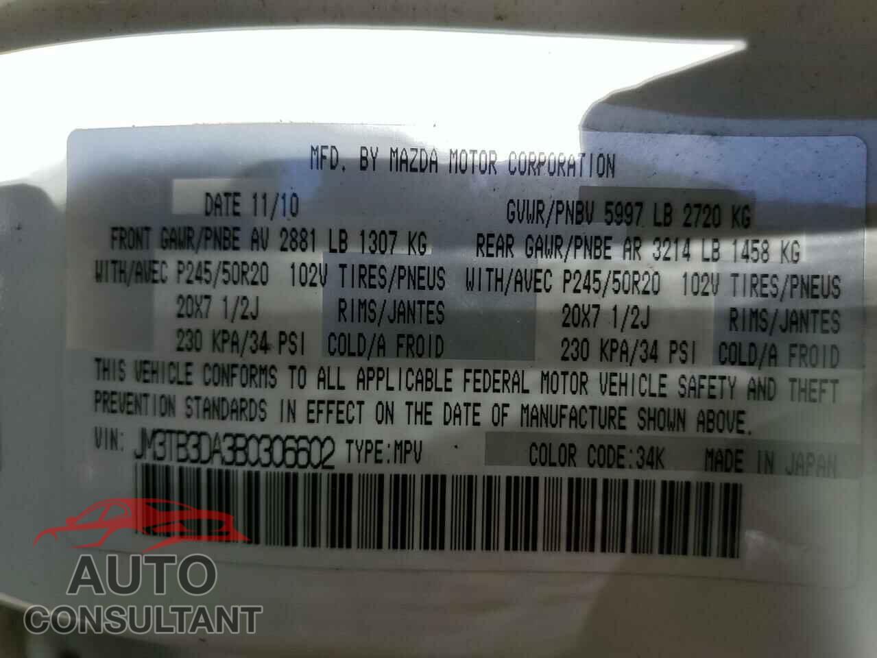 MAZDA CX-9 2011 - JM3TB3DA3B0306602
