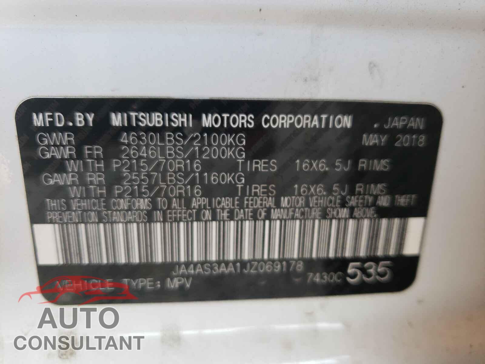 MITSUBISHI ECLIPSE 2018 - JA4AS3AA1JZ069178