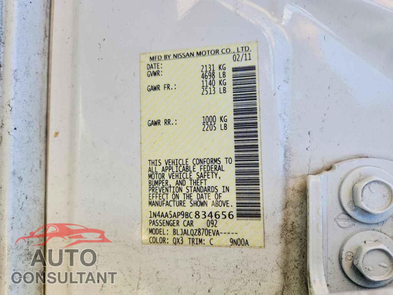 NISSAN MAXIMA 2011 - 1N4AA5AP9BC834656