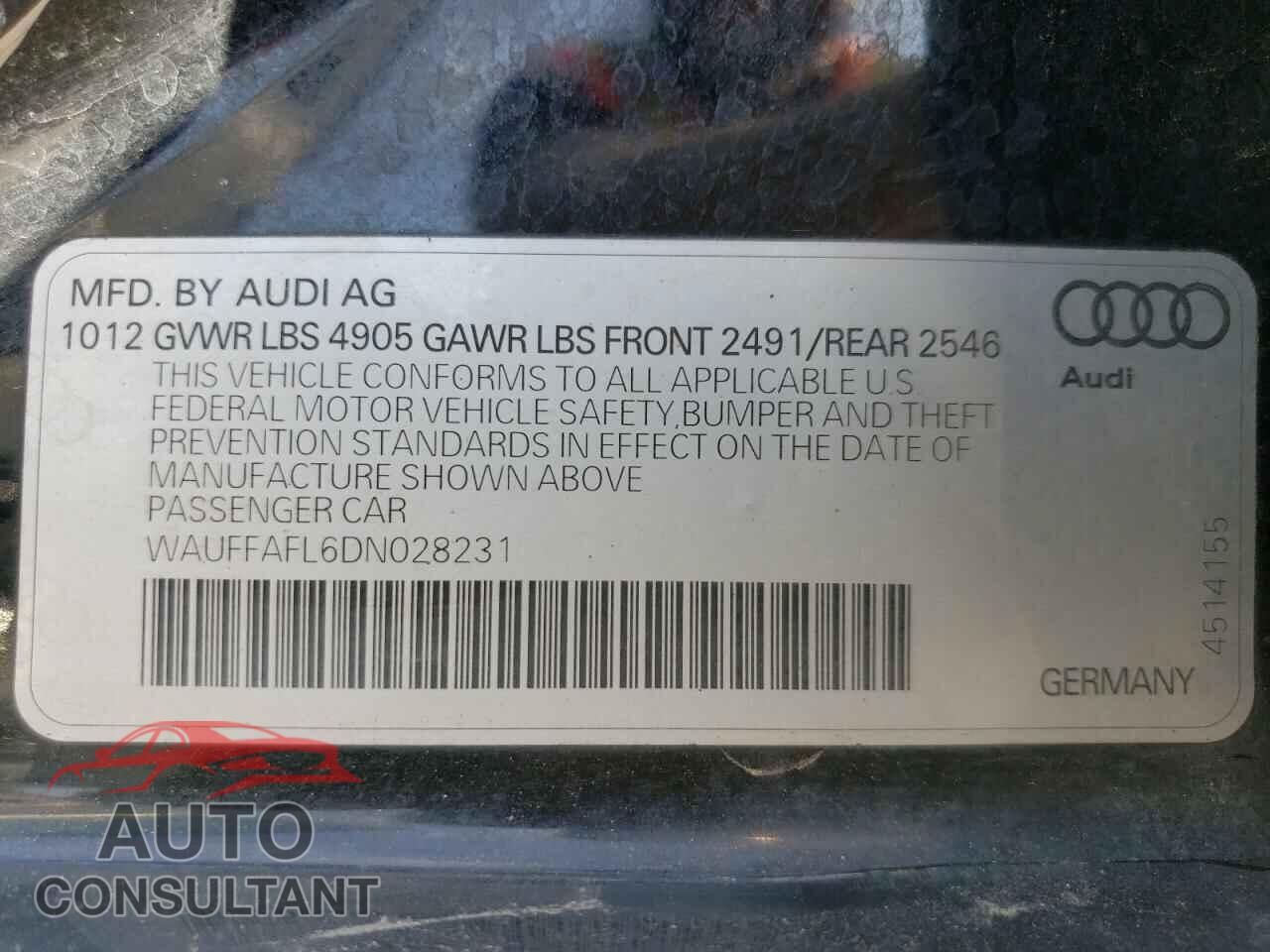 AUDI A4 2013 - WAUFFAFL6DN028231