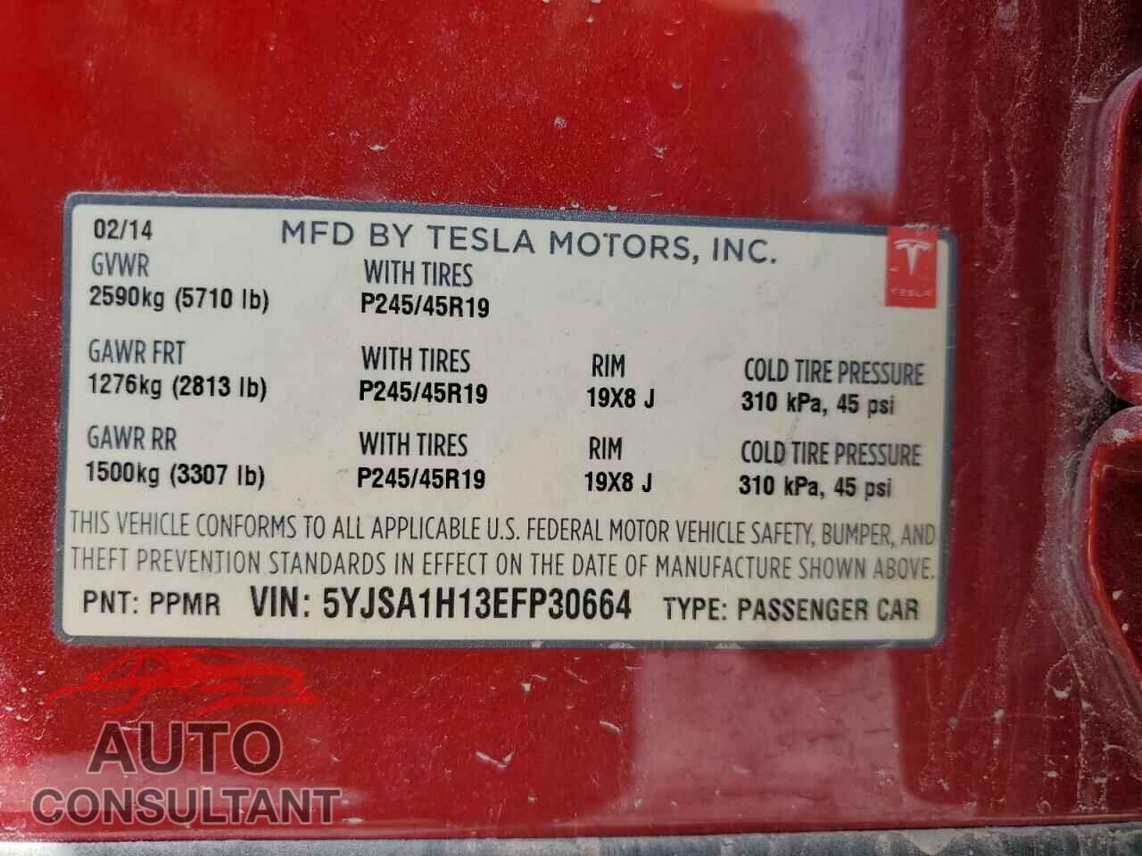 TESLA MODEL S 2014 - 5YJSA1H13EFP30664