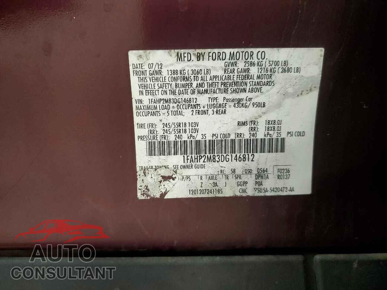 FORD TAURUS 2013 - 1FAHP2M83DG146812