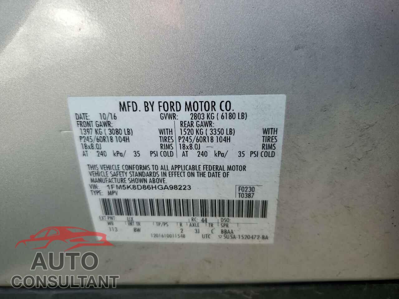 FORD EXPLORER 2017 - 1FM5K8D86HGA98223
