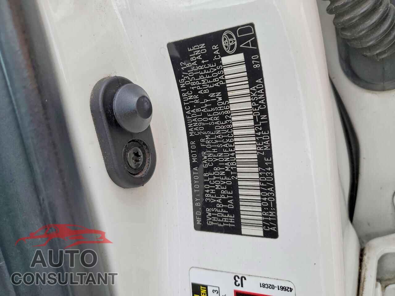 TOYOTA COROLLA 2012 - 2T1BU4EE6CC832865