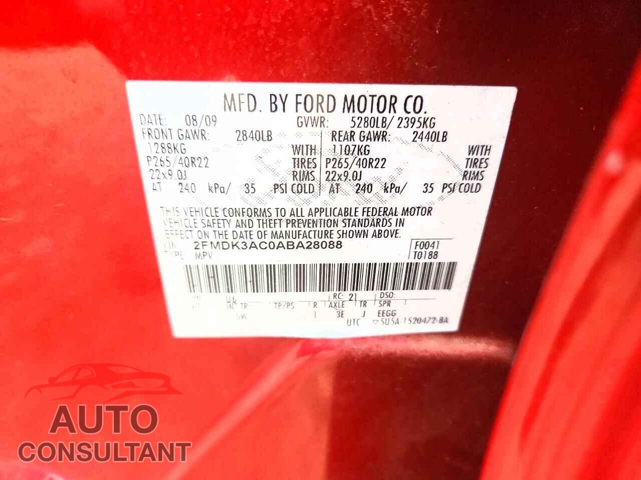 FORD EDGE 2010 - 2FMDK3AC0ABA28088
