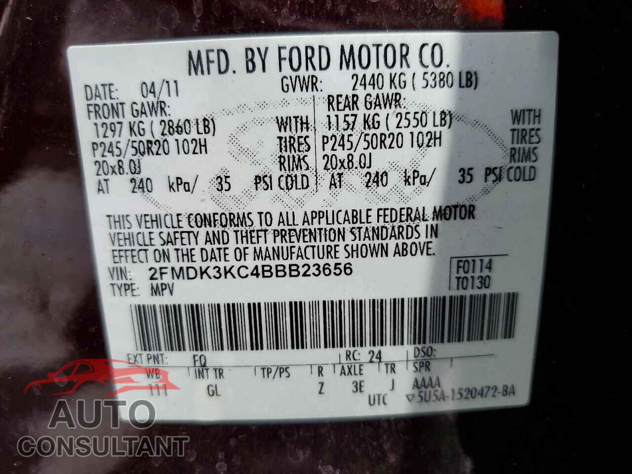 FORD EDGE 2011 - 2FMDK3KC4BBB23656