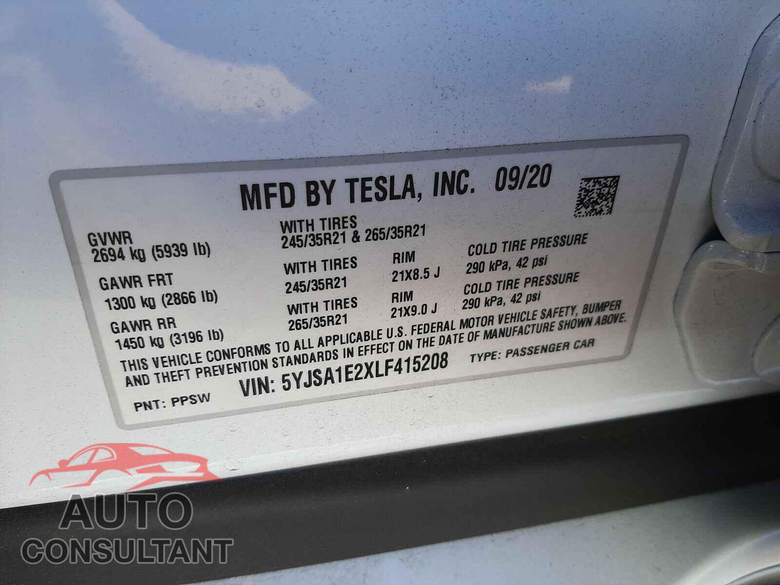 TESLA MODEL S 2020 - 5YJSA1E2XLF415208