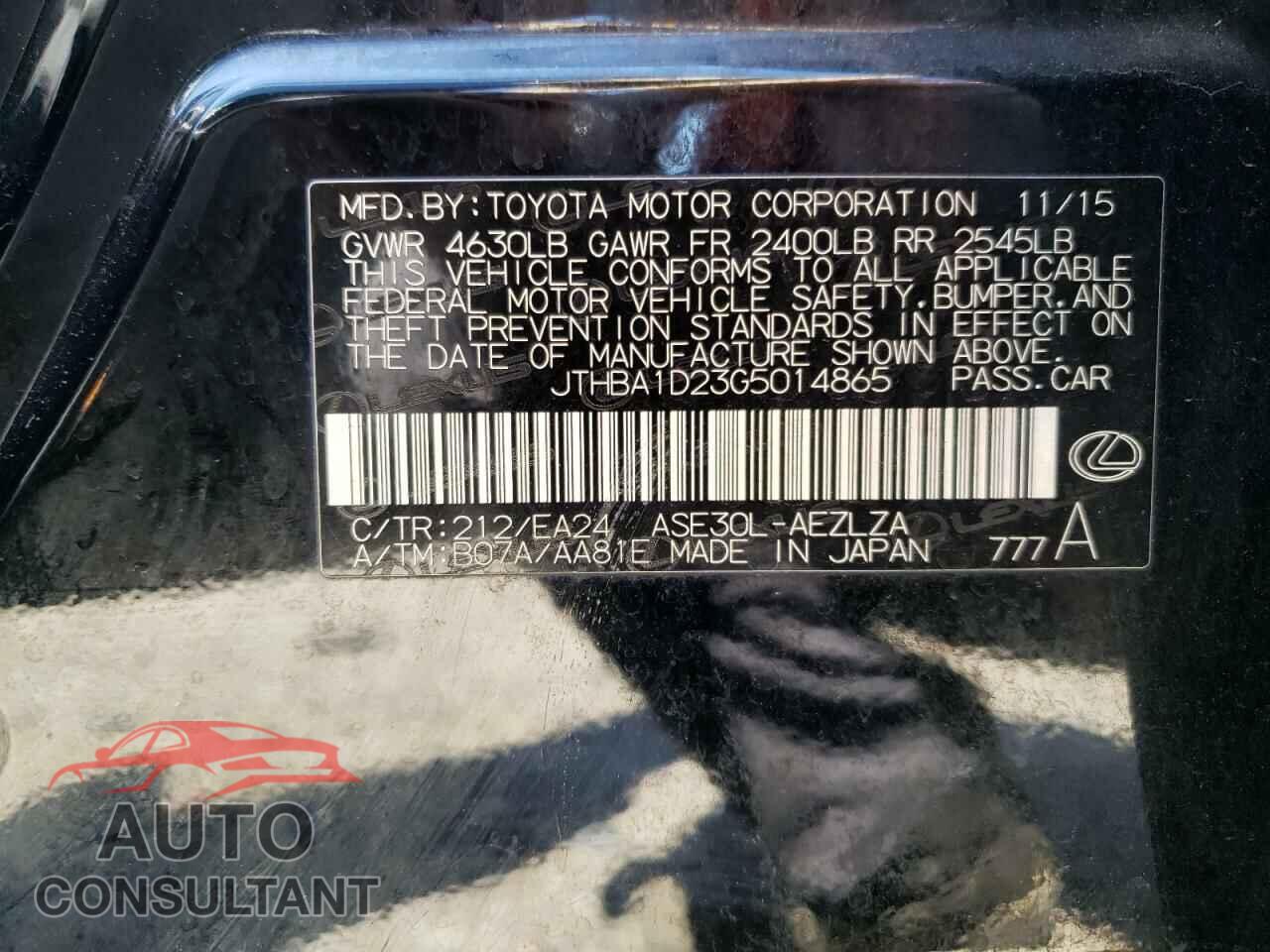 LEXUS IS 2016 - JTHBA1D23G5014865
