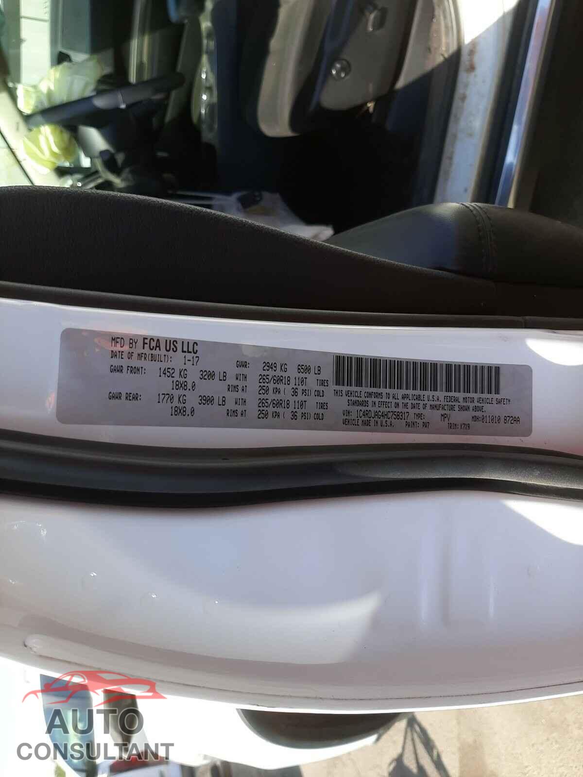 DODGE DURANGO 2017 - 1C4RDJAG4HC758317
